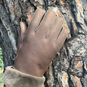 SHEEPSKIN GLOVES CHOCOLATE brown mens womens normal & plus+ sizes