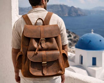 EXTRA LARGE LEATHER backpack full grain leather travel rucksack in 2 sizes