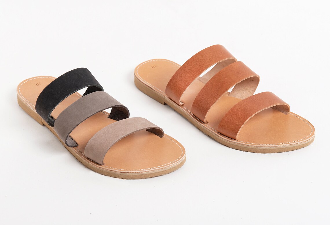 tan studded slides