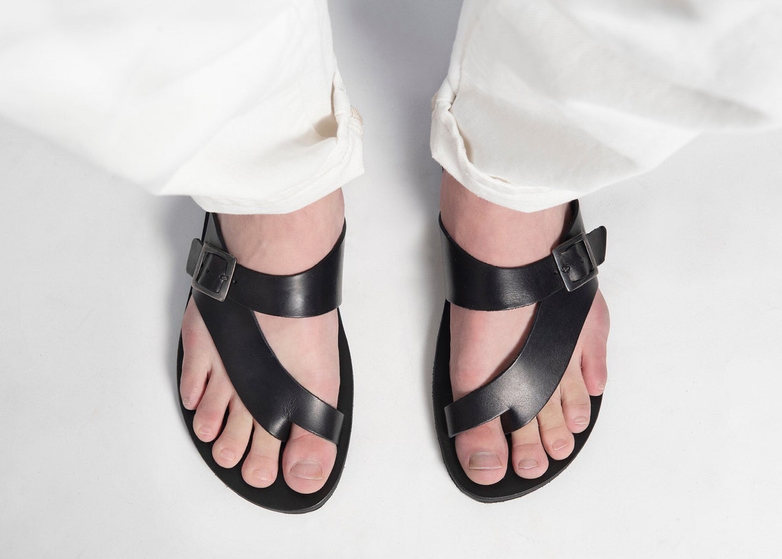 MENS LEATHER SLIDES Greek Sandals Handmade Shoes for Men - Etsy