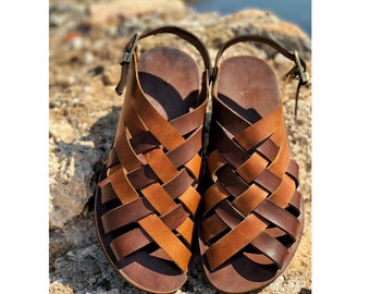 MENS LEATHER SANDALS, strappy summer shoes men "Hephaestus"