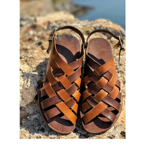 Mens Leather Sandals, Strappy Summer Shoes Men Hephaestus