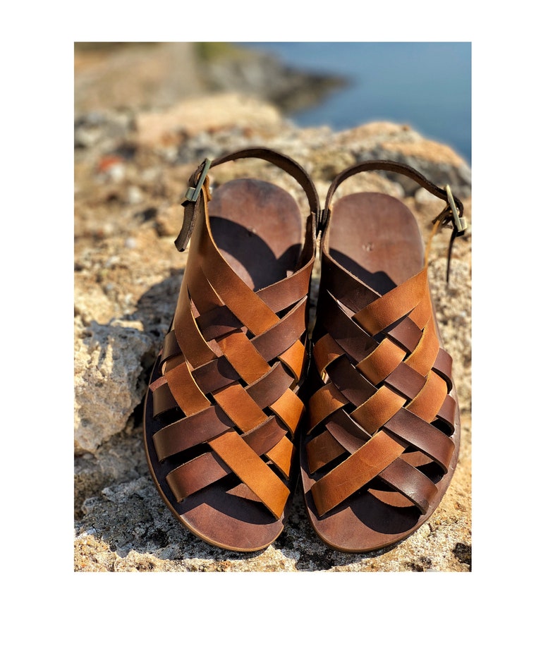 mens brown sandals leather