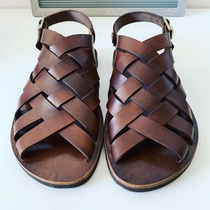 BROWN SANDALS MENS, leather sandals strappy summer shoes men "Hephaestus"