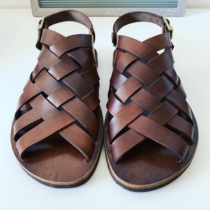 BROWN SANDALS MENS, leather sandals strappy summer shoes men &quot;Hephaestus&quot;