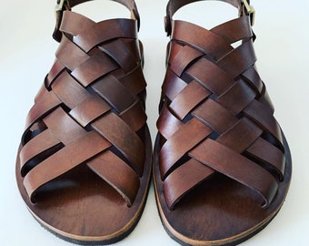 Braune Sandalen Herren, Ledersandalen Riemchen Sommerschuhe Männer ""Hephaistos""