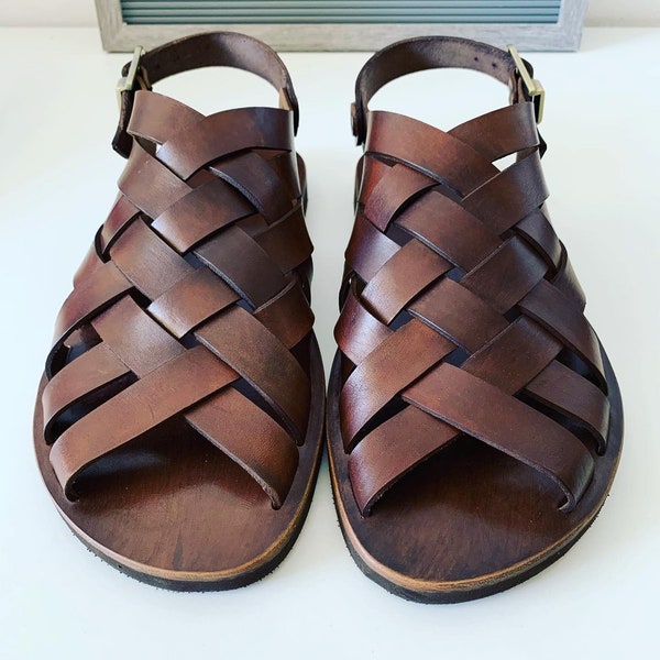 SANDALES MARRONS POUR HOMMES, sandales en cuir à lanières chaussures d'été pour hommes "Héphaïstos"