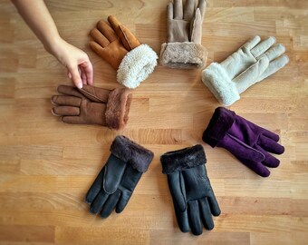 Kids Leather gloves sheepskin wool personalized with name/ initials