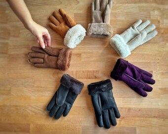 Gants en cuir pour enfants en laine de mouton personnalisés avec nom/initiales