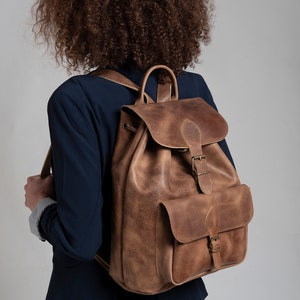 LEATHER BACKPACK ,brown leather bag, full grain leather, men women rucksack in 3 sizes/ 5 colors image 3