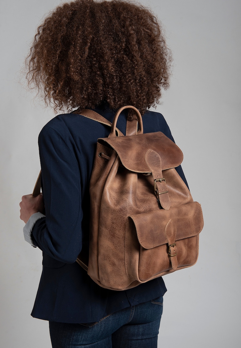 LEATHER BACKPACK ,brown leather bag, full grain leather, men women rucksack in 3 sizes/ 5 colors image 3