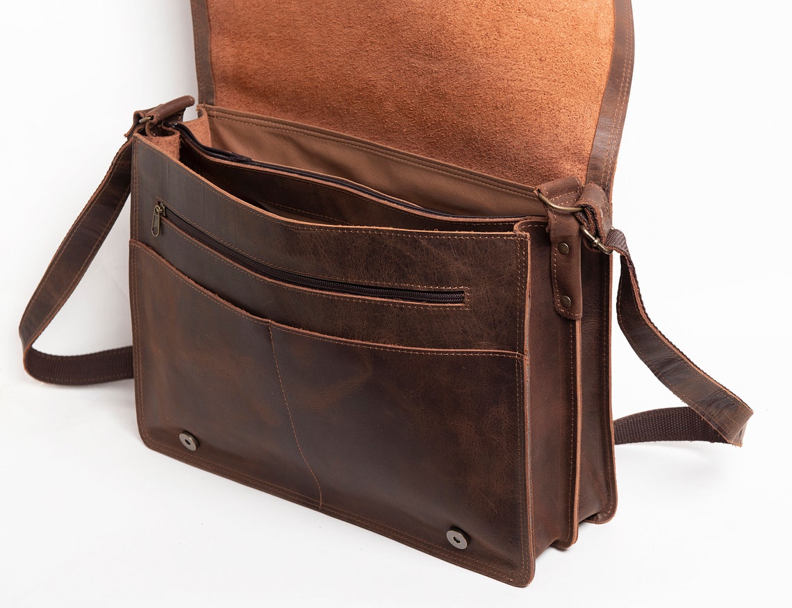 LEATHER MESSENGER BAG Mens Briefcase Crossbody Bag 17 - Etsy