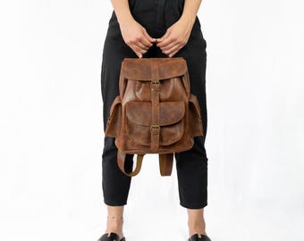 Full Grain Leather Backpack Women: Handmade Cowhide Rucksack