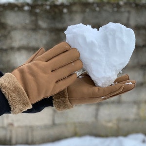 Light Brown LEATHER GLOVES men or women brown sheepskin wool gloves snow gloves sheepskin gloves lambskin gloves