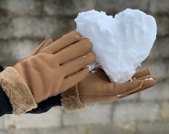 Hellbraune LEDERHANDSCHUHE Männer oder Frauen braune Schaffell Wolle Handschuhe Schnee Handschuhe Schaffell Handschuhe Lammfell Handschuhe