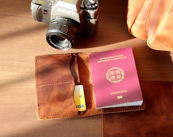 LEATHER PASSPORT COVER Personalized ,full grain leather travel wallet, credit card money holder