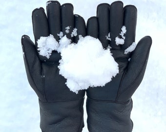 Black Leather gloves men winter fur gloves sheepskin wool gloves snow gloves sheepskin gloves lambskin gloves