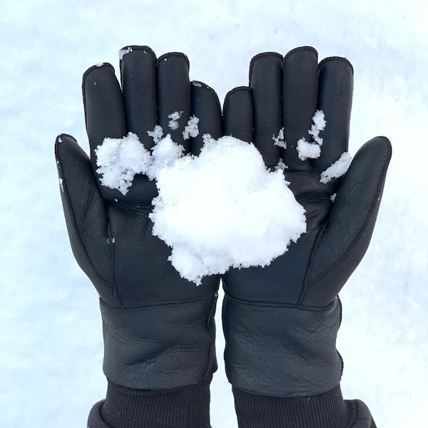Black Leather gloves men winter fur gloves sheepskin wool gloves snow gloves sheepskin gloves lambskin gloves