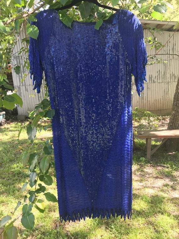 Vintage Silk Beaded Blue Dress