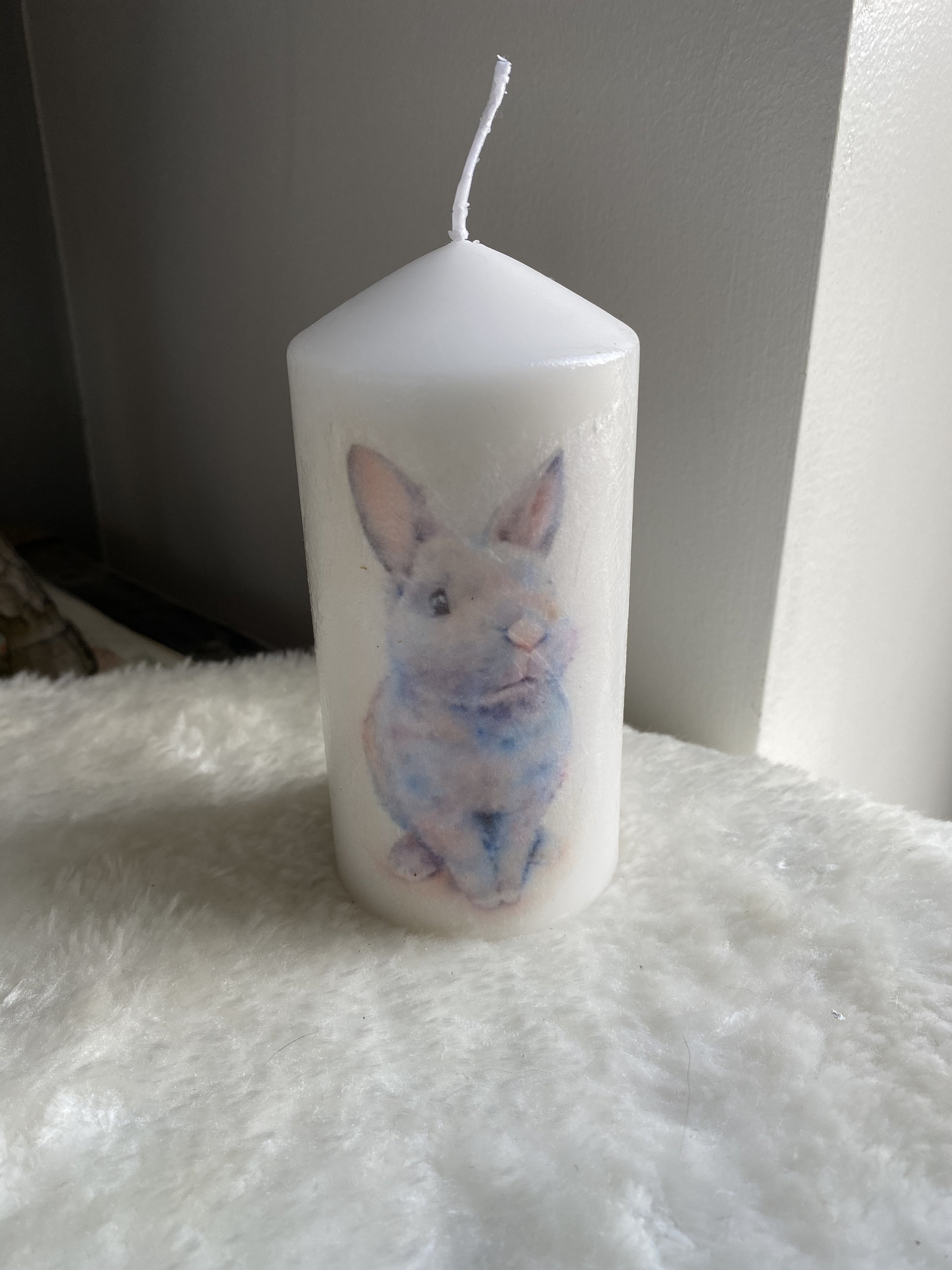 Rabbit Pillar candle with a Netherlands dwarf rabbit design Etsy