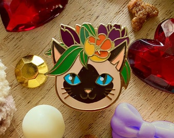 Fabulous Floral Felines - Siamese Kitty with Tulips - Hard Enamel Pin - Lapel Pin - Brooch - Cat - Flowers - Accessories - Pin - Animals
