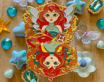 Dragon Fire Fairy - Fantasy Pin - Hard Enamel Pin - Lapel Pin - Accessories - Art - Princess - Fan Art - Large - Glitter - Magic - 2000s