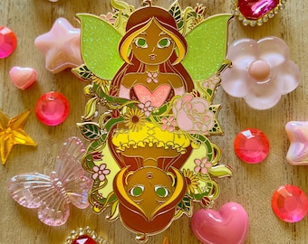 Nature Fairy - Fantasy Pin - Hard Enamel Pin - Lapel Pin - Accessories - Art - Princess - Fan Art - Large - Glitter - Magic - 2000s