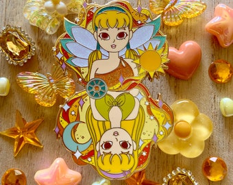 Celestial Fairy - Fantasy Pin - Hard Enamel Pin - Lapel Pin - Accessories - Art - Princess - Fan Art - Large - Glitter - Magic - 2000s