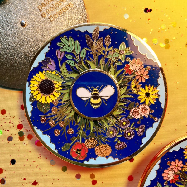 Busy Bee - Dark Blue Variant - Hard Enamel Pin - Spinner - Lapel Pin - Floral - Nature - Accessories - Art  - Save the Bees - Flowers