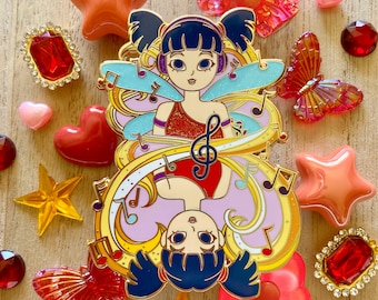 Music Fairy - Fantasy Pin - Hard Enamel Pin - Lapel Pin - Accessories - Art - Princess - Fan Art - Large - Glitter - Magic - 2000s