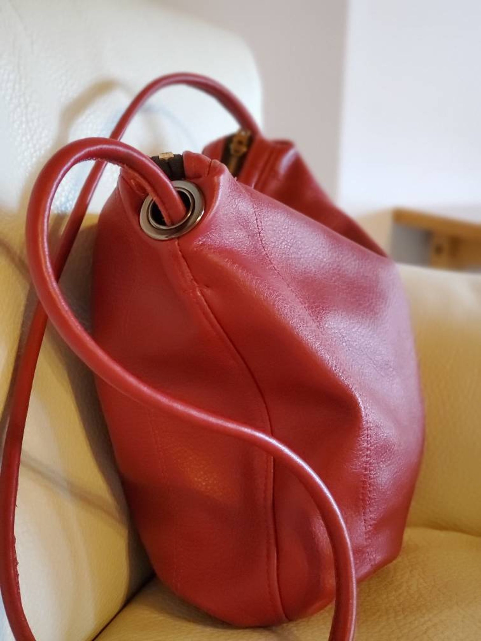 Beautiful Rich Deep Red Leather Bag 10 12 3 1/2 Gun Metal Etsy