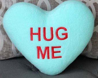 Valentine Hug me Heart plush pillow 7x9" embroidered   sofa couch throw pillow, bedroom heart, Valentine's Day decor decoration