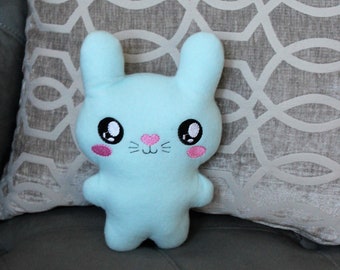 Easter baby bunny blue 9" plush embroidered pillow toy,  Toddler or baby boy easter backet bunny rabbit.  Easter decoration decor for sofa