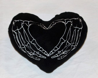 Goth Skeleton Hands Heart Pillow: Embroidered Fleece Stuffie