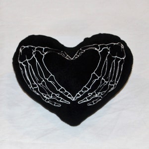 Goth skeleton heart shaped plush pillow, 7X9" Gothic wedding steampunk  Embroidered stuffie,  Gothic bedroom livingroom sofa couch stuffie,