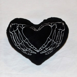 Goth Skeleton Hands Heart Pillow: Embroidered Fleece Stuffie