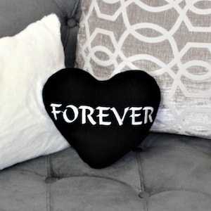 Gothic Black Heart Pillow: Embroidered &#39;Forever&#39; Valentine&#39;s Day Decor