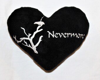 Embroidered Edgar Allan Poe Pillow: Gothic Black Heart 'Nevermore' Plush