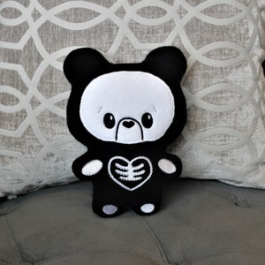 Teddy bear goth 9" skeleton -dead of the dead-sugar skull goth baby plush pillow Halloween decoration gothic bedroom gothic black