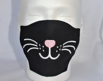 Goth cat face mask, Cotton three layers, gothic Face covering , Fashion mask, dust mask reuseable fabric mask, Facemask adult ready to ship