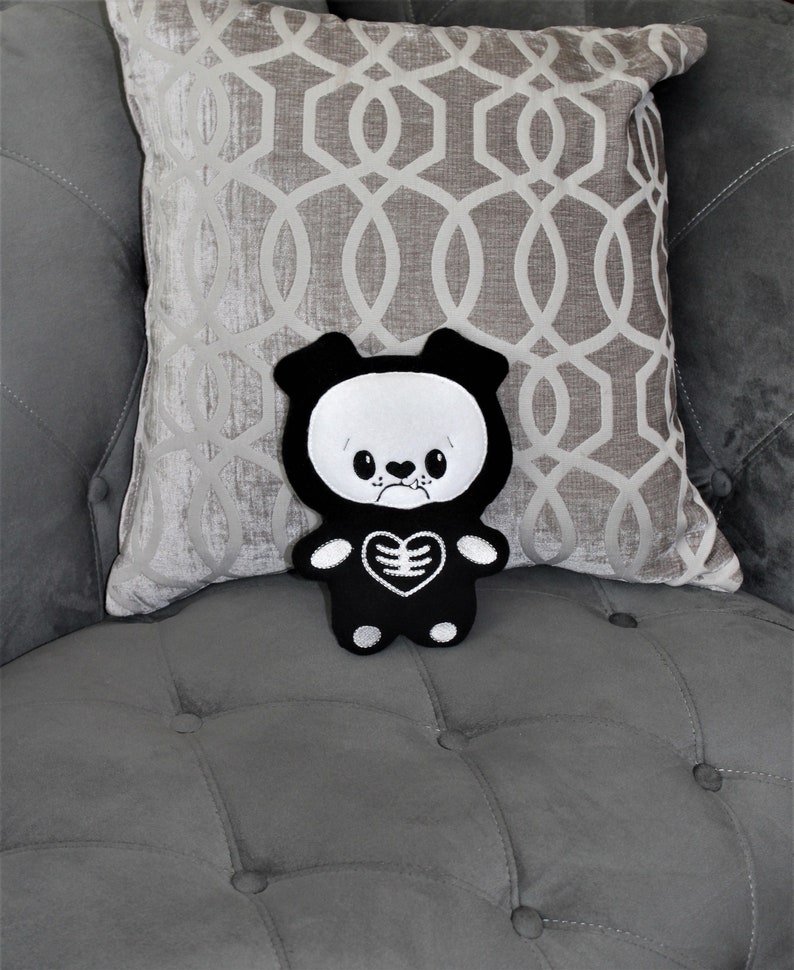 Goth Halloween black 9 skeleton dog plush baby pillow | Etsy