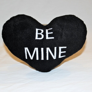 Goth Valentine&#39;s Day Heart Pillow: Black Fleece &#39;Be Mine&#39; Decor (7x9&quot;)