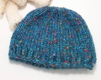 BABY KNITTED HAT - Blue/Teal - Baby Beanie - New Mom