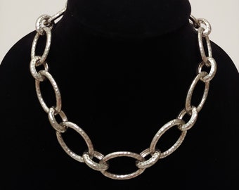 CHUNKY CHAIN CHOKER  with adjustable length -  vintage in silver tone matte finish