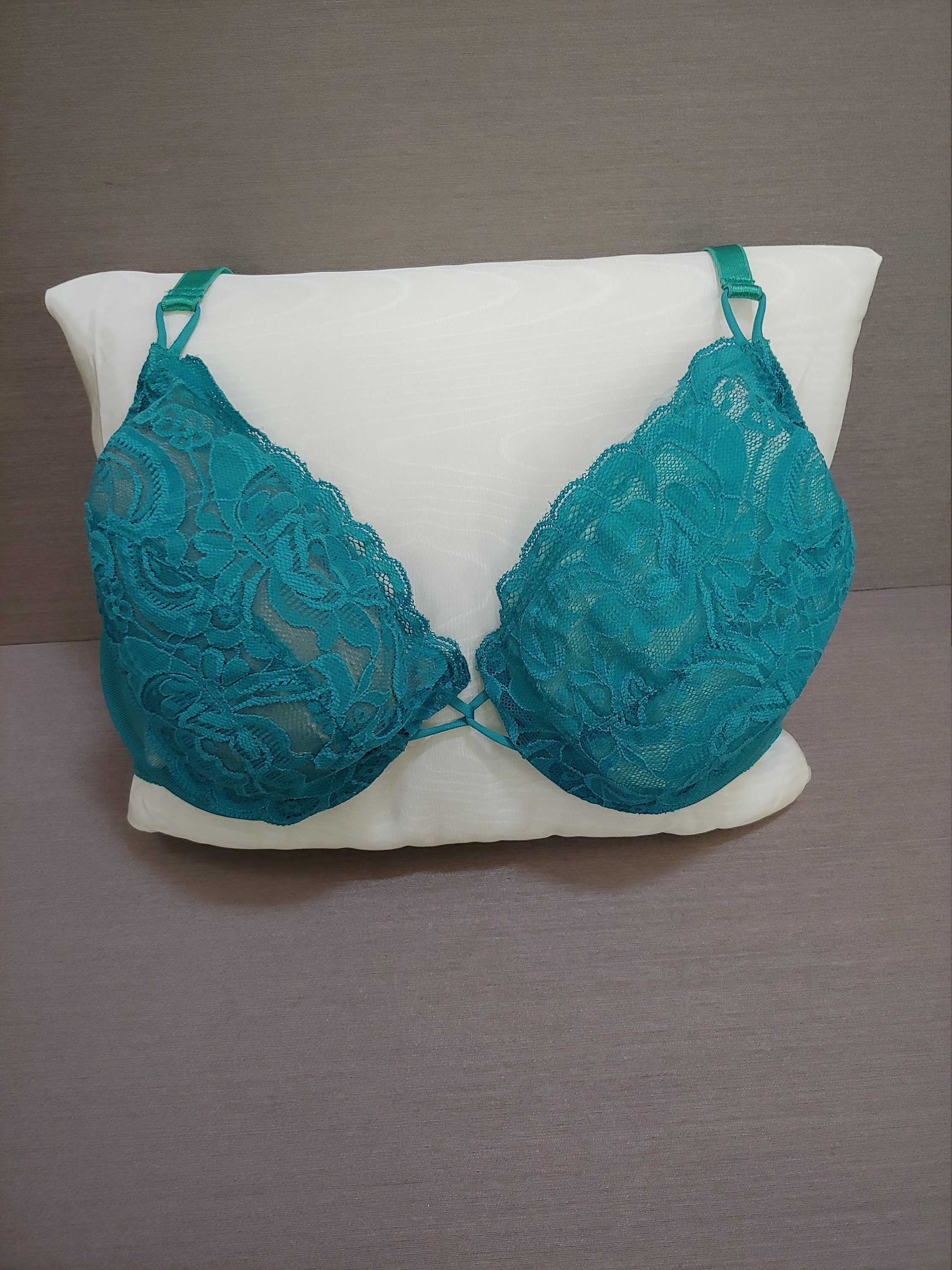 Vintage Victoria's Secret Bra Second Skin Blue Gold Satin Size 34C