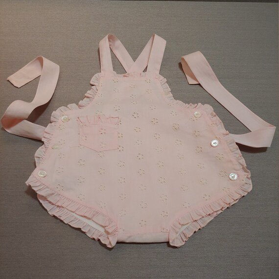 BABY GIRL SUNSUIT - Pink Eyelet Cross Strap Sunsu… - image 1