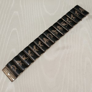 STERLING NIELLO  BRACELET - Vintage cuff style made in Siam (Thailand) 1935 -1950 era