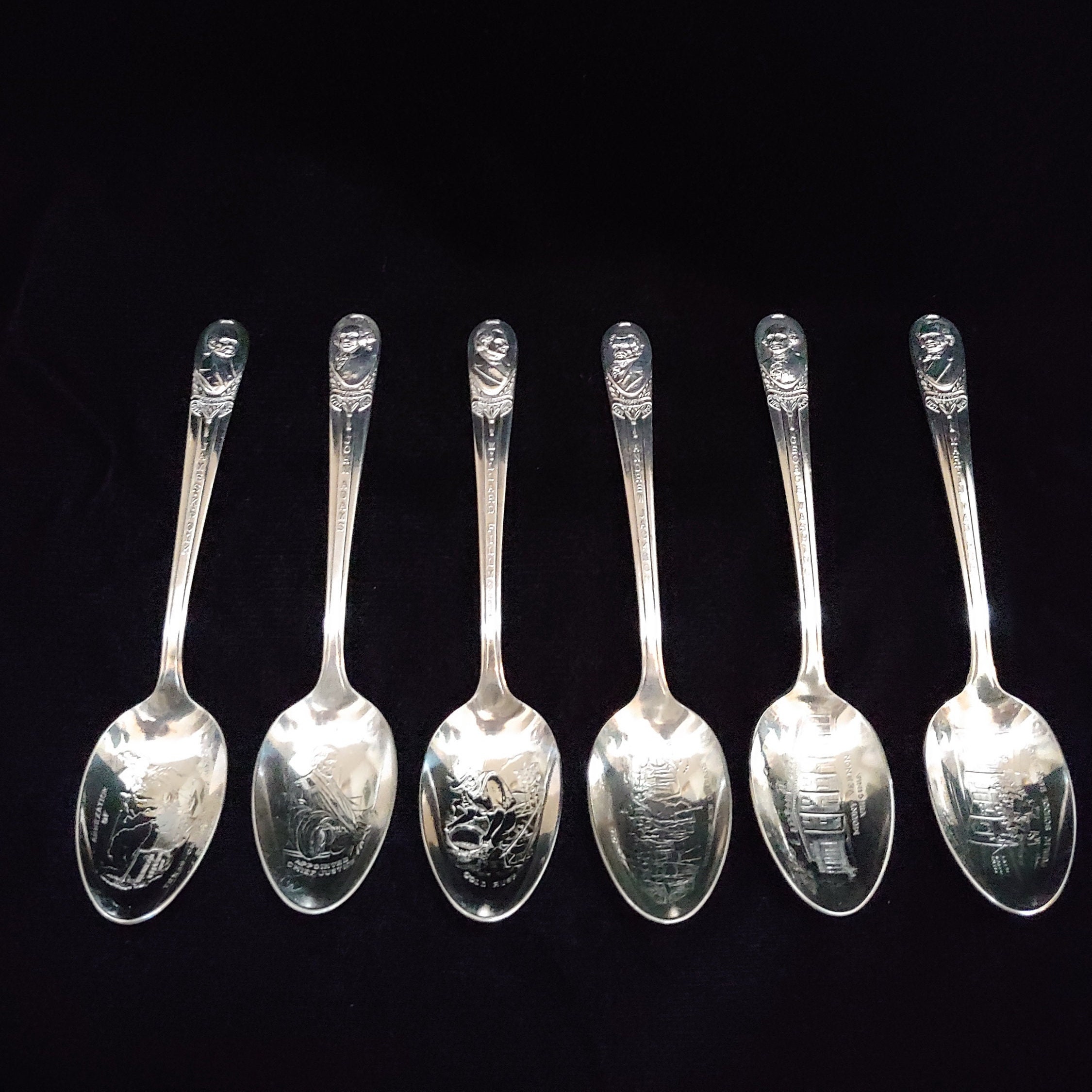 PRESIDENTS SPOON SET of 6 With Bust of Each President on the Handle and a Scene From His Presidency in the Bowl of the Spoon Vintage Etsy