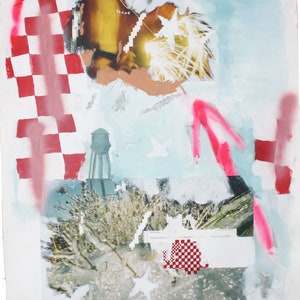 feels like rowlett, large original digital print and painting on canvas