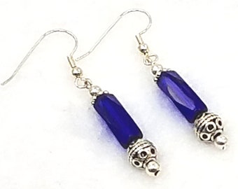 Blue Earrings | Cobalt Blue Glass Earrings | Cobalt Blue and Silver Earrings | Casual Earrings | Office Earrings | Gift for Her | Birthday